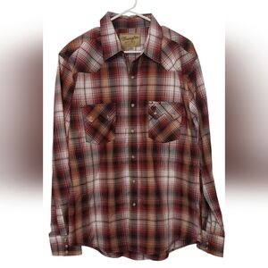 Wrangler Shirt Mens Size Large Western Cowboy Red Plaid Rodeo L Vtg Pearl Snaps